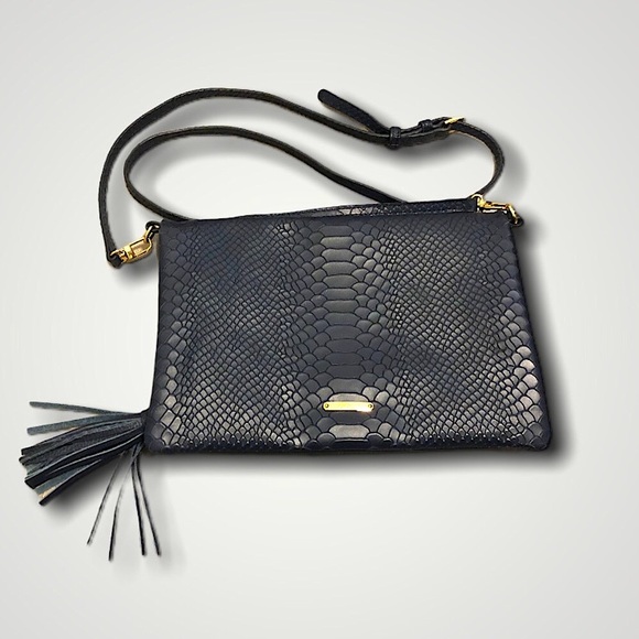 Gigi NY Fold over Navy Snakeskin Clutch - Picture 3 of 5